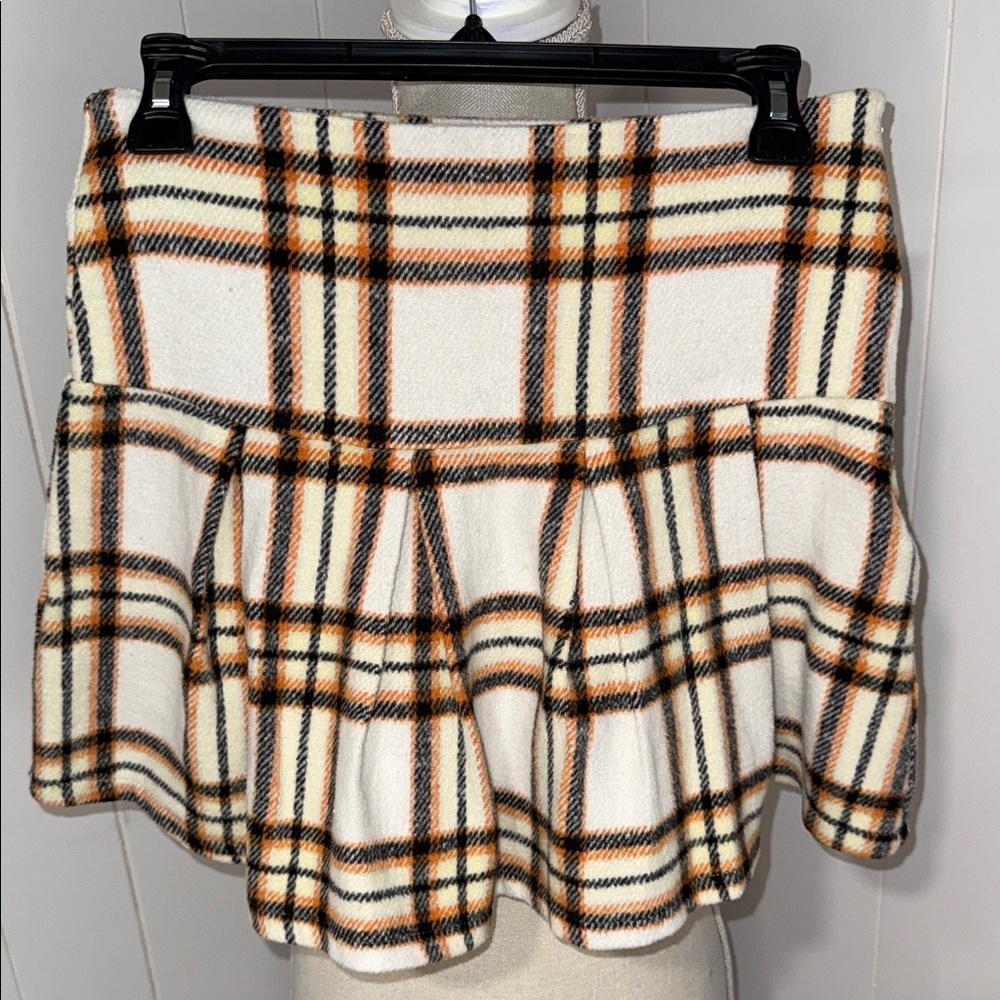 Blue Rain Plaid Mini Skirt in Cream and Black